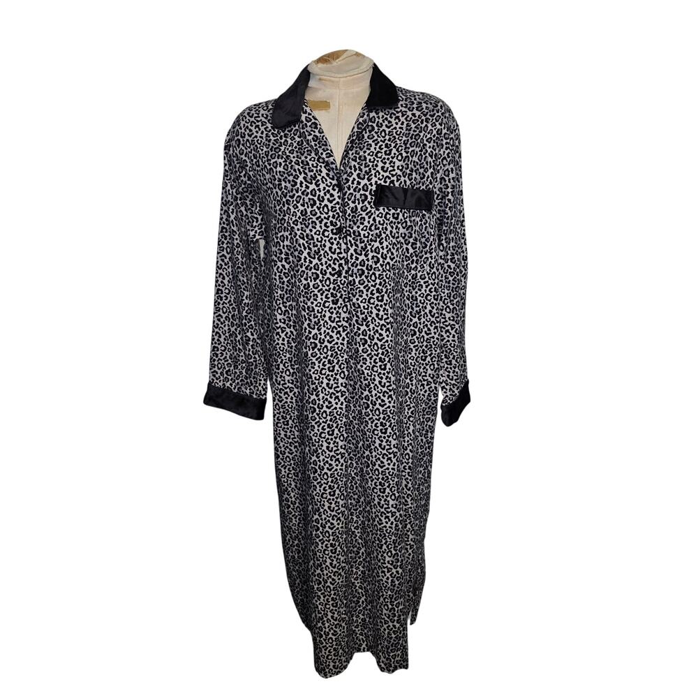 AMANDA STEWART Vintage Nightgown Flannel Velvet Trim Animal Print Size M